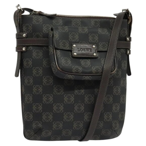 LOEWE Anagram Shoulder Bag PVC Leather Black AUTHENTIC